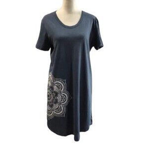 Instant Message Women's Shift Dress Blue Size L Mandala Scoop Neck Short Sleeve